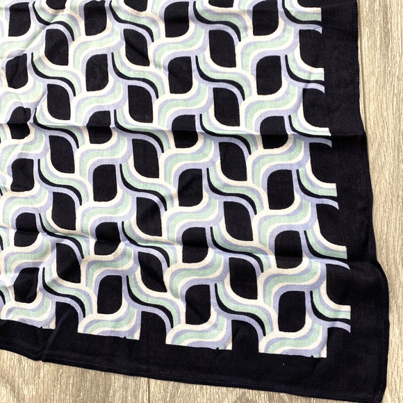 Large Square Scarf Soft Rayon Blend Black Blue White Mint Green Geometric 35" - Picture 2 of 6